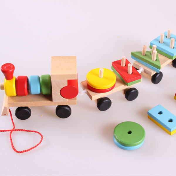 Wooden Train Three-section Tractor Toy Children's Intelligence Puzzle Toys Educational Toys - Image 2